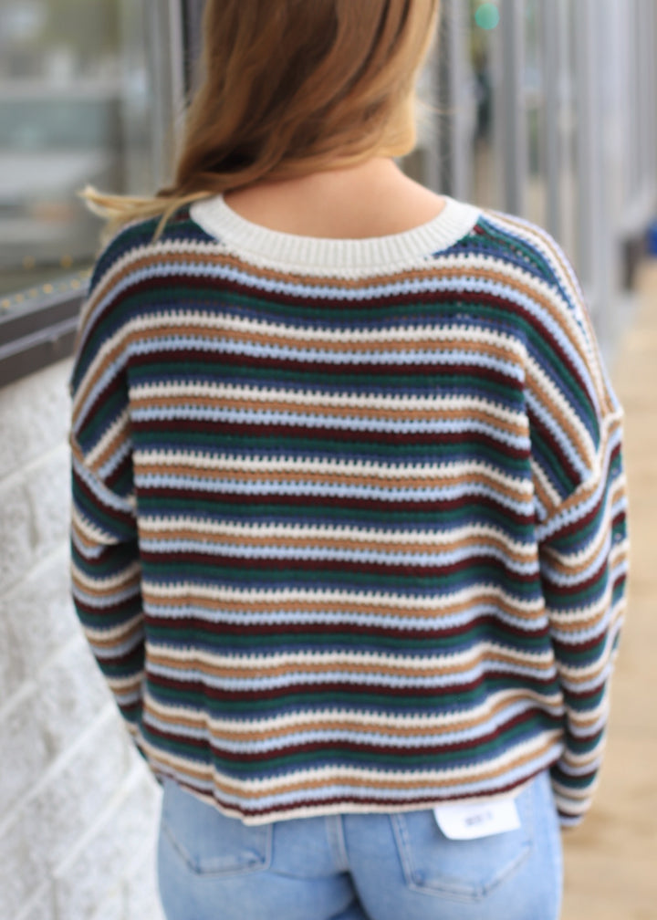 Ecru Combo Striped Boat Neck Sweater