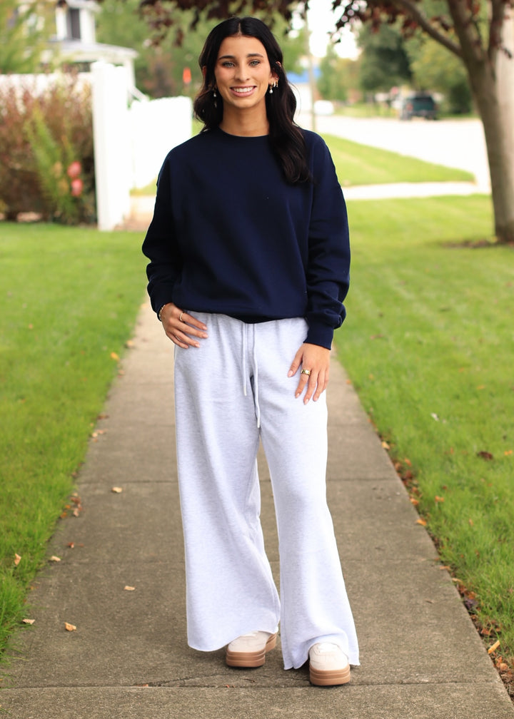 Fleece Basic Relaxed Fit Crew Neck in Deep Navy