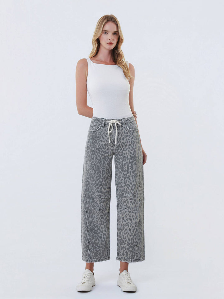 The Grey Leopard Drawstring Barrel Jeans
