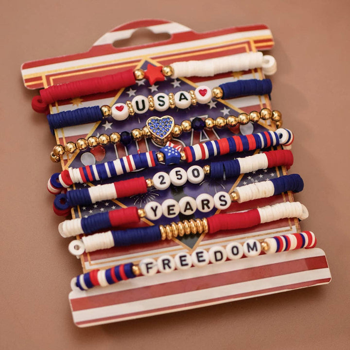 Patriotic USA 250 Years Freedom Layered Bracelet Set