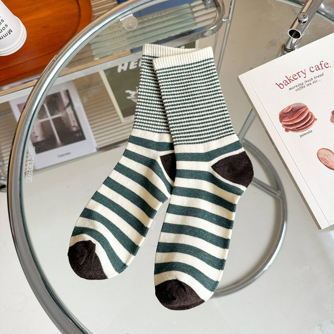 Stripe Pattern Cotton Crew Socks