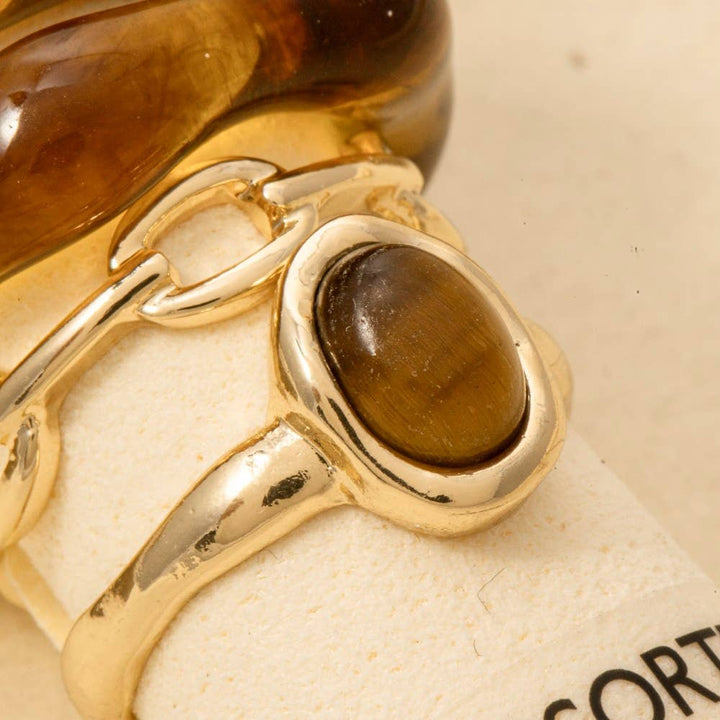 Mixed Acetate And Metallic Band Rings Set