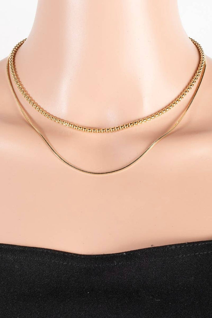Box And Snake Chain Layered Necklace