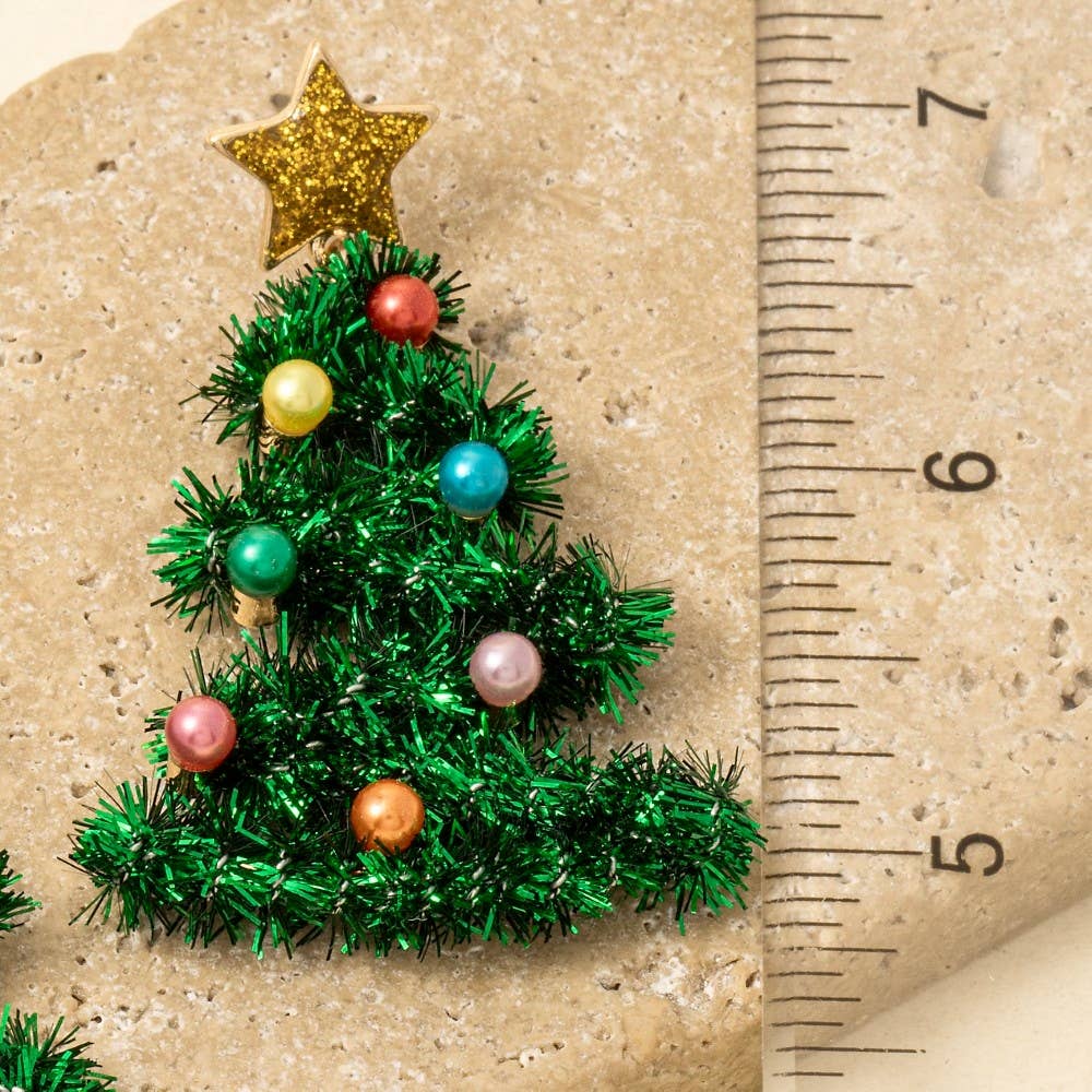 Christmas Tree Tinsel Drop Earrings