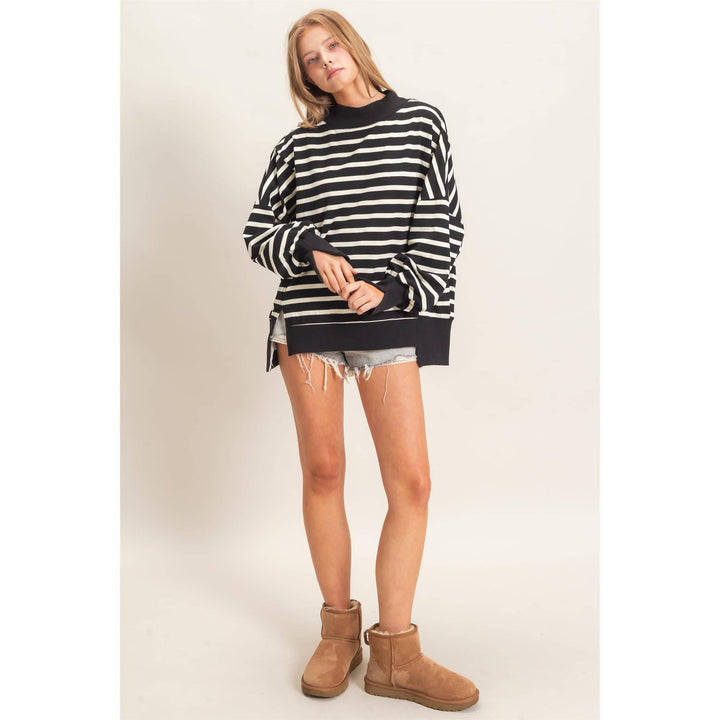 Striped Mock Neck Sweatshirt
