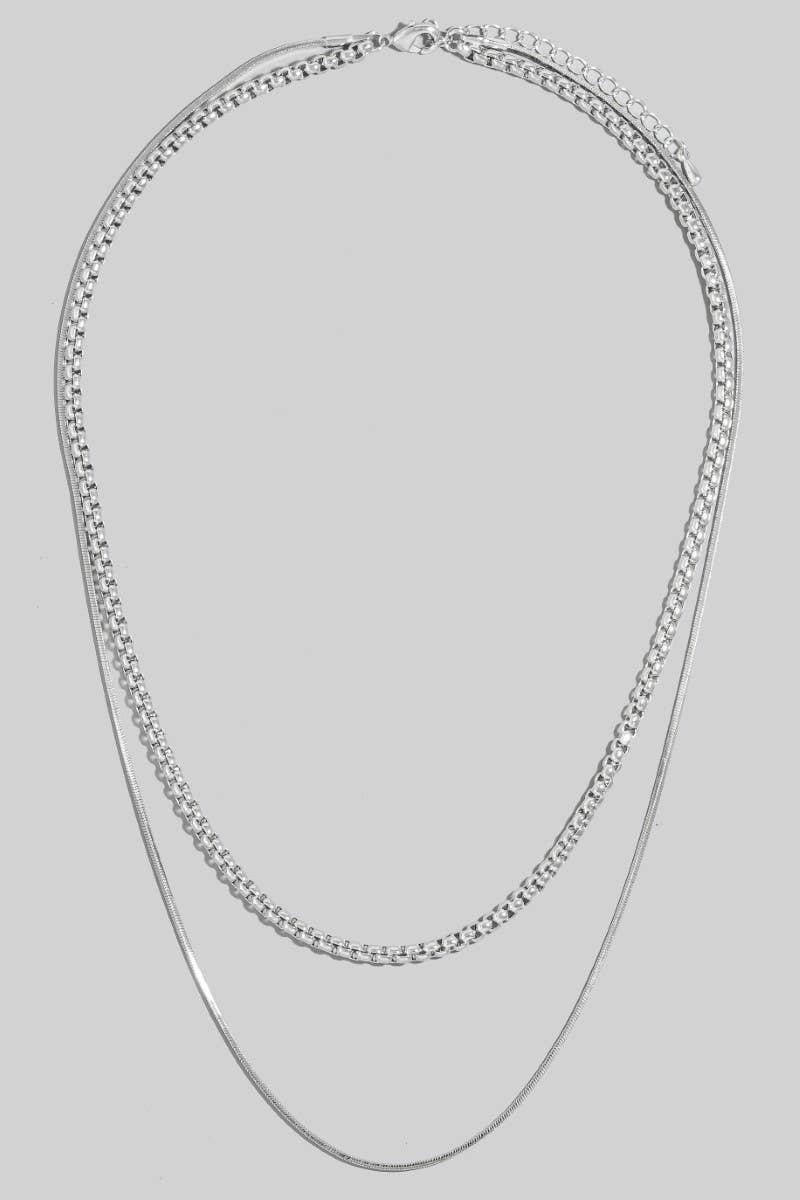 Box And Snake Chain Layered Necklace