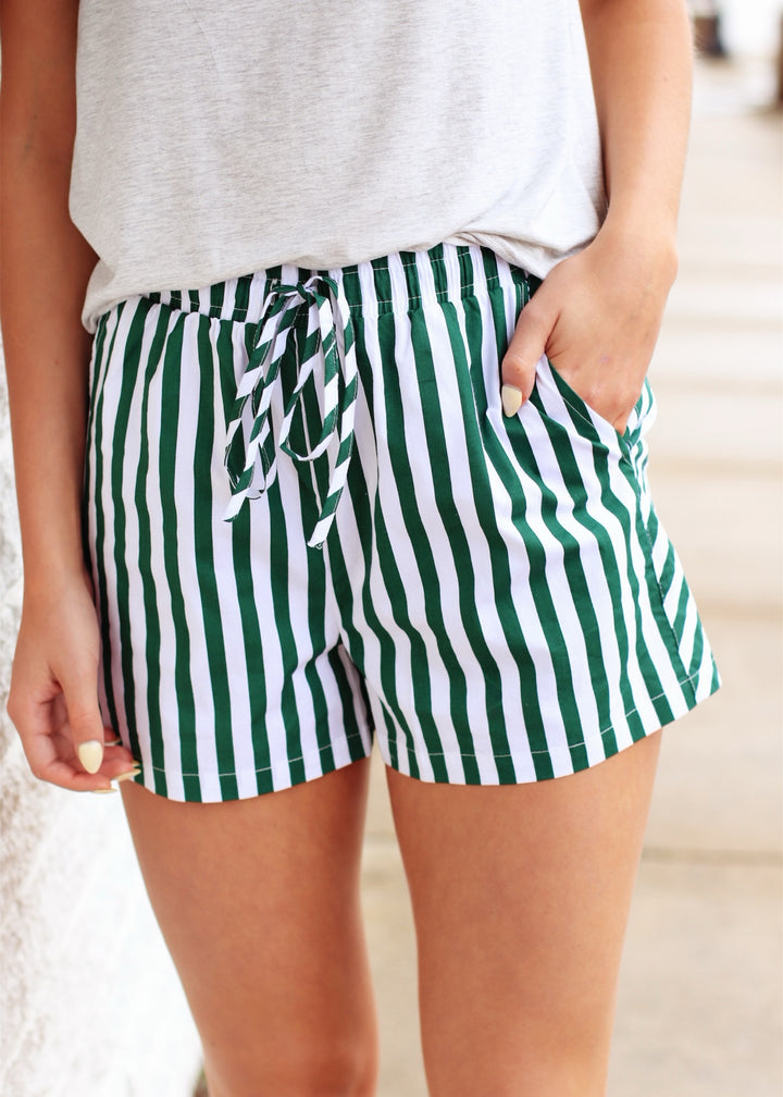 Green Striped Drawstring Pocket Boxer Shorts