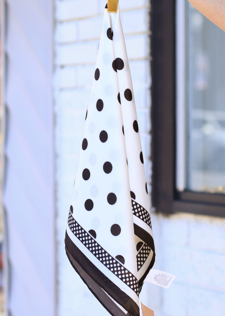 Polka Dot With Dotted Border Print Satin Square Scarf