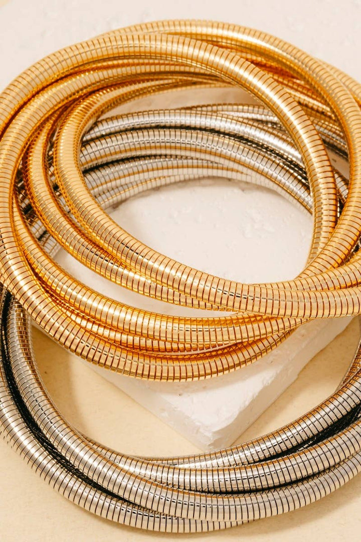 Layered Metallic Elastic Coiled Bracelet Set