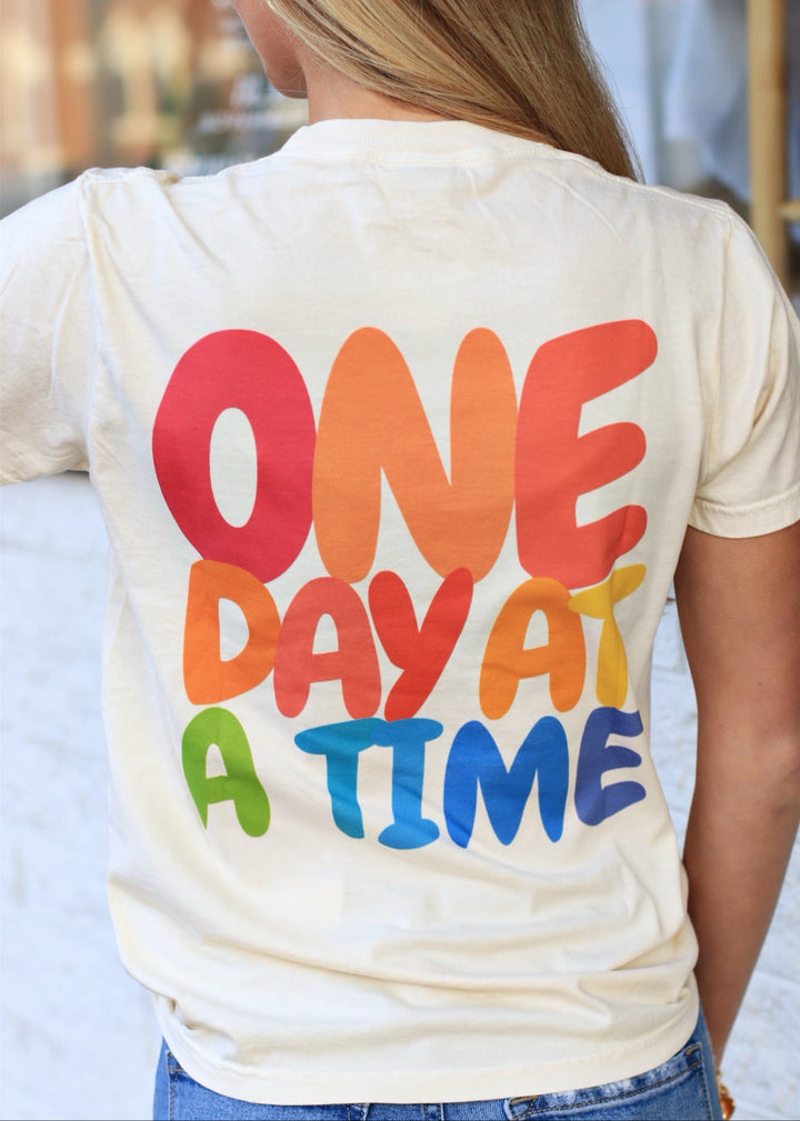 One Day At A Time Ivory Pocket Graphic Tee