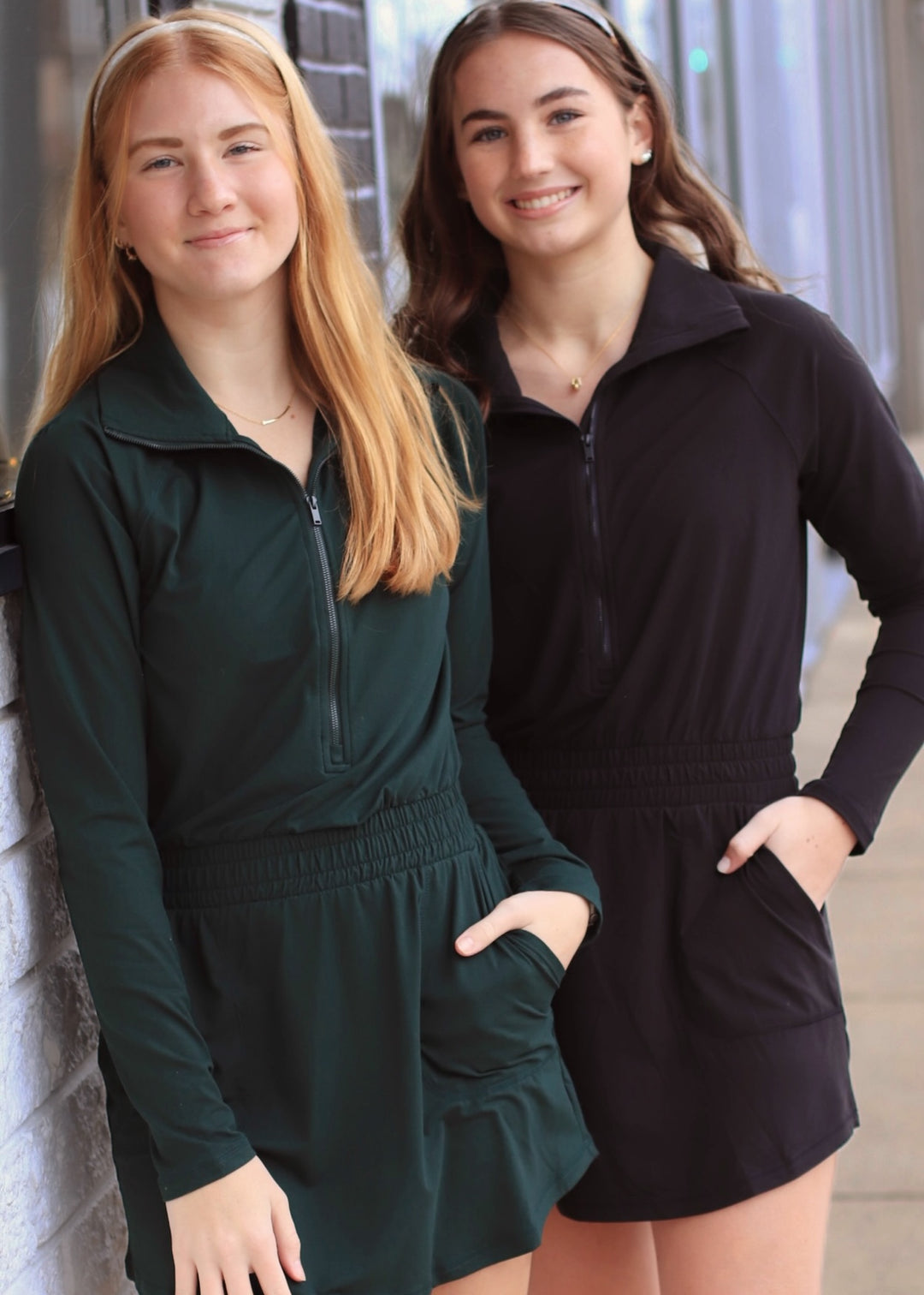 Butter Soft Quarter Zip Romperskirt in Regency Green