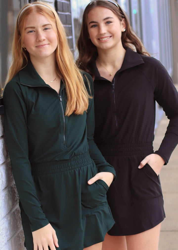 Butter Soft Quarter Zip Romperskirt in Regency Green