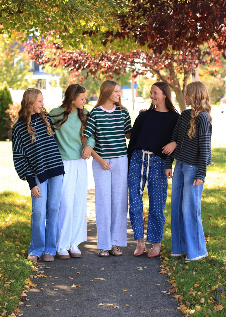 Polka Dot Denim Barrel Pants