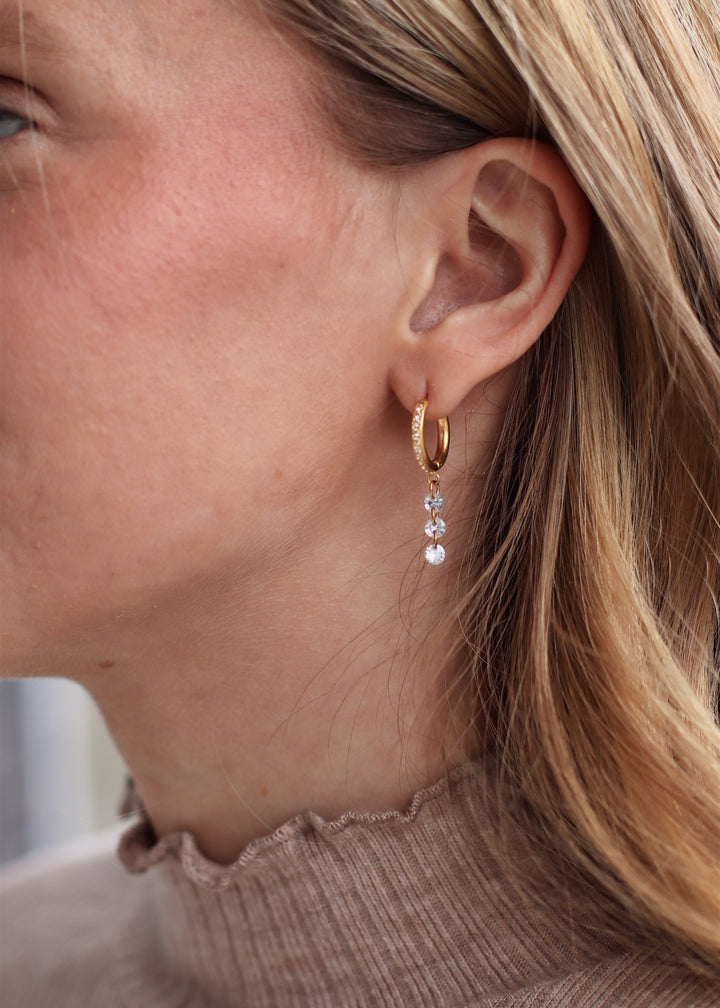 Chic Three-Stone Drop Earrings in Gold Plated
