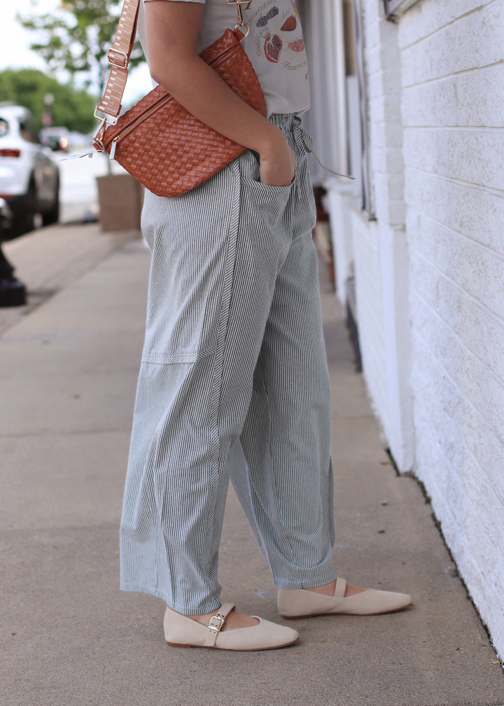 The Olive Grove Stripe Barrel Pant