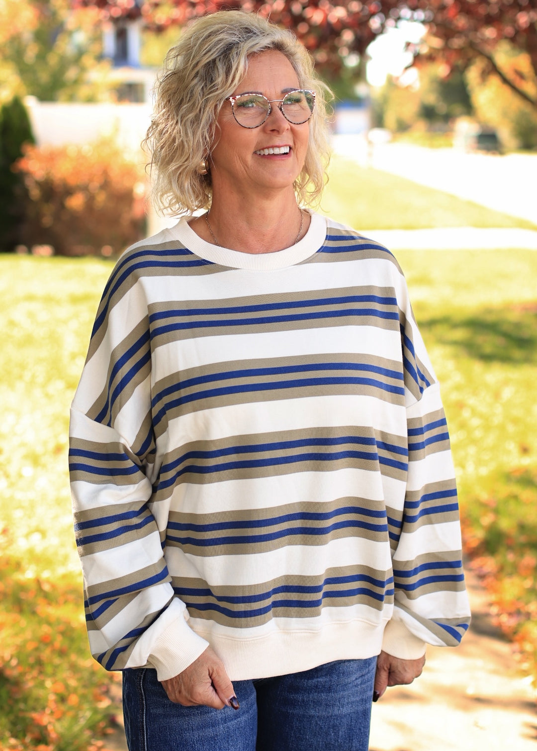 Olive Grove Stripe Sweatshirt
