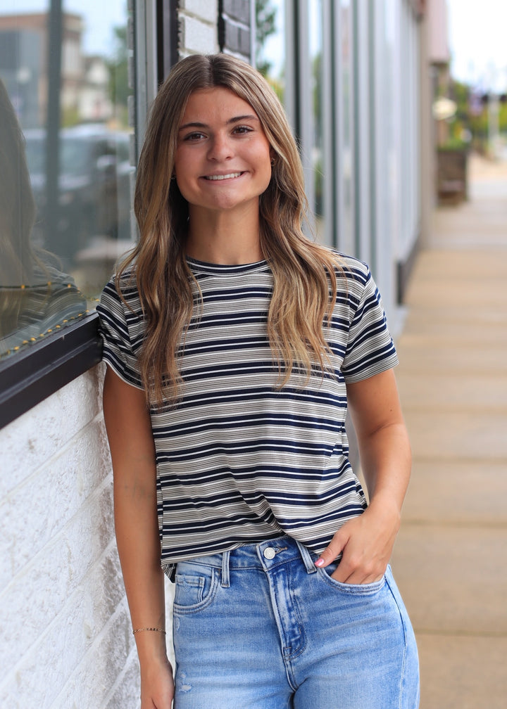 Mila Stripe Baby Tee in Cream &amp; Navy