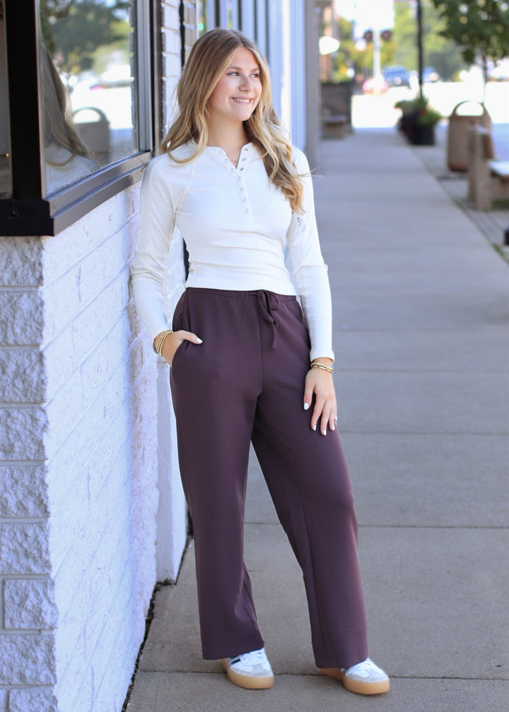 Coffee Bean Ribbed Solace Drawstring Pants