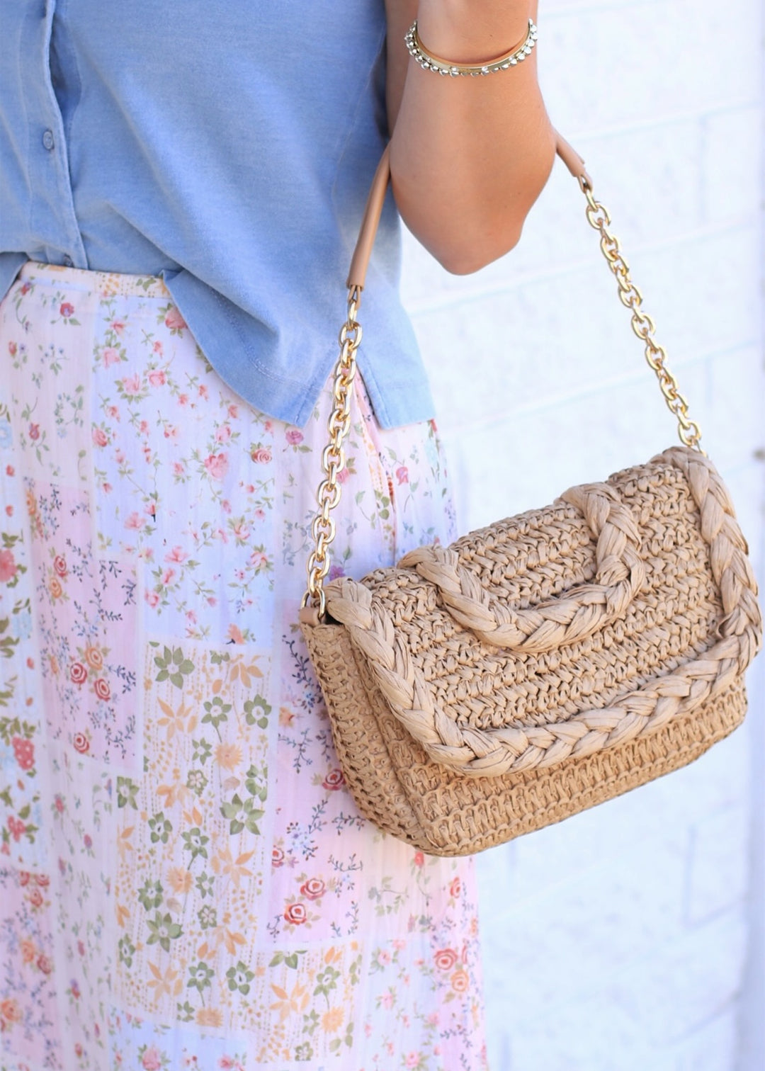 Woven Raffia Flap Shoulder Bag