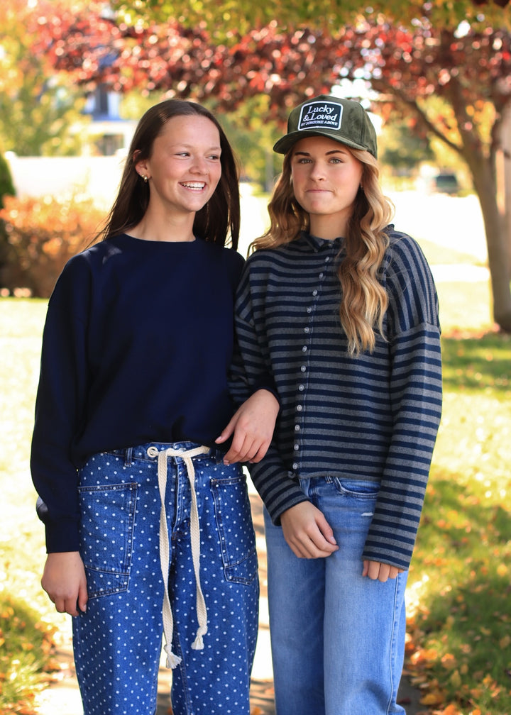 Fleece Basic Relaxed Fit Crew Neck in Deep Navy