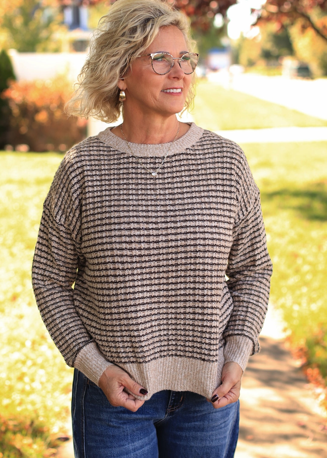 Plum Waffle Stripe Sweater