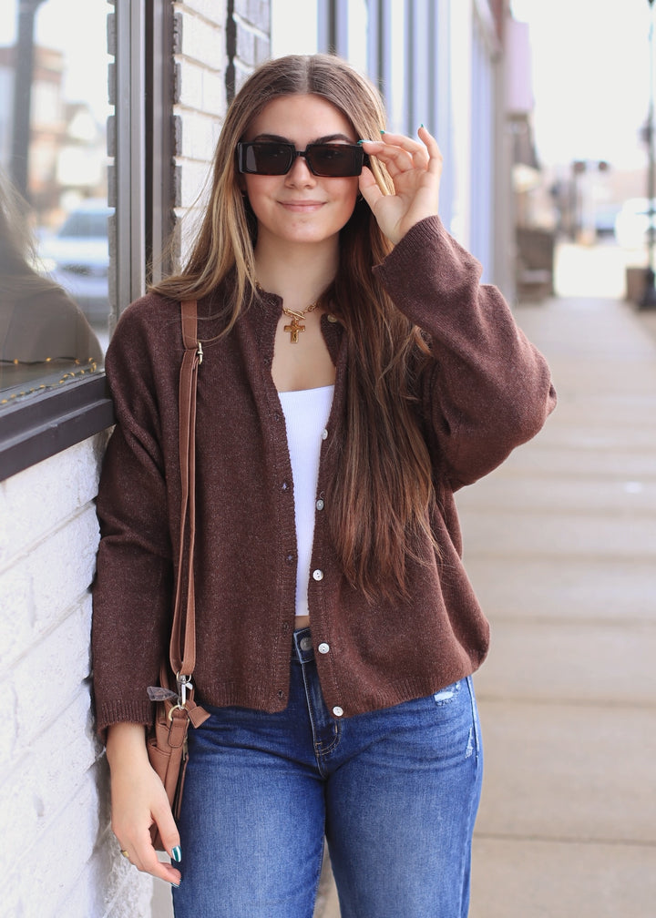 Chocolate Ease Crew Neck Sweater Cardigan
