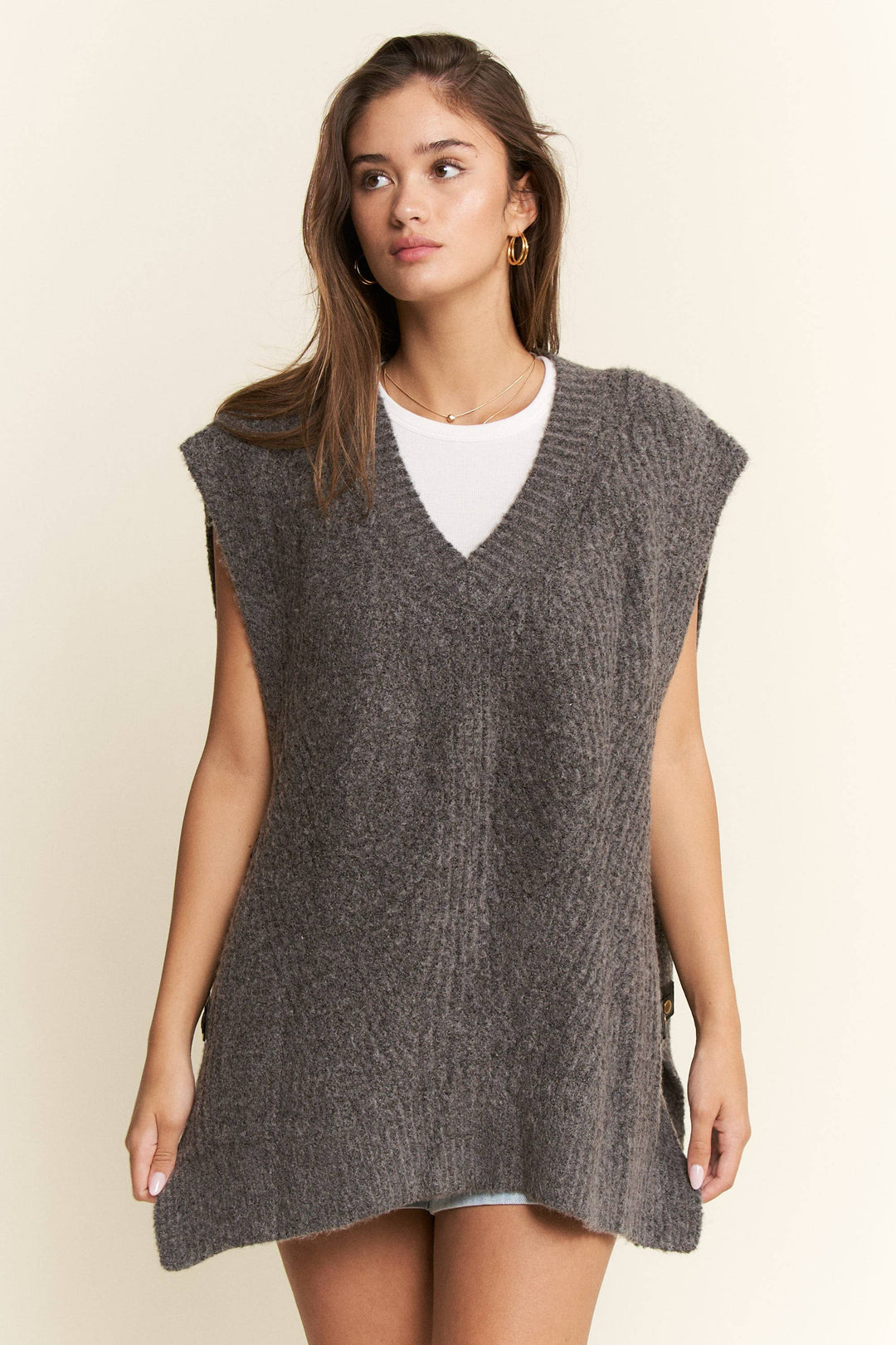 Buckled Oversized Sweater Vest