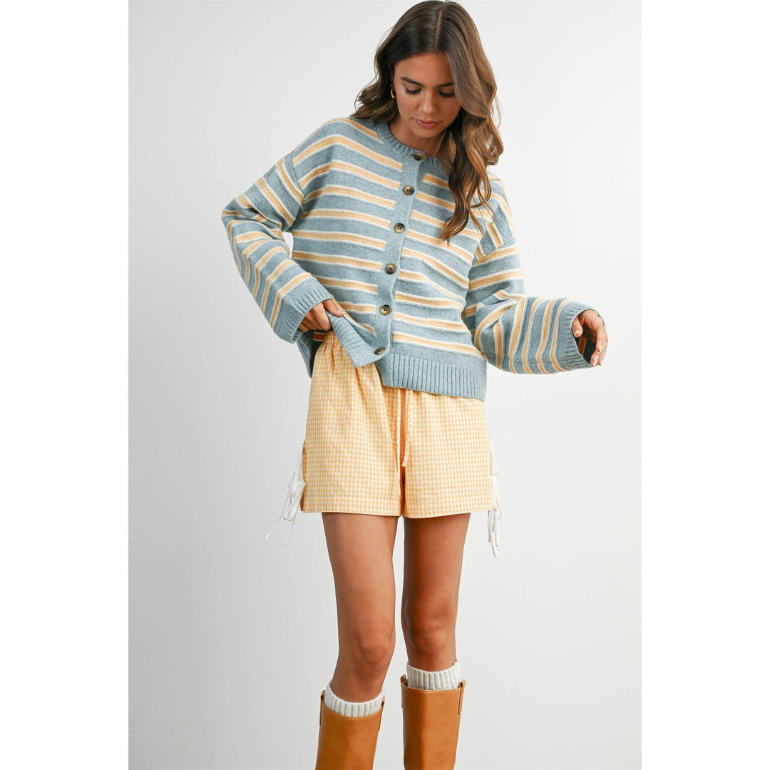 Ivory Multi Stripe Button-Up Cardigan