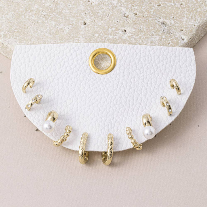 Pearl And Hammered Mini Hoop Earring Set
