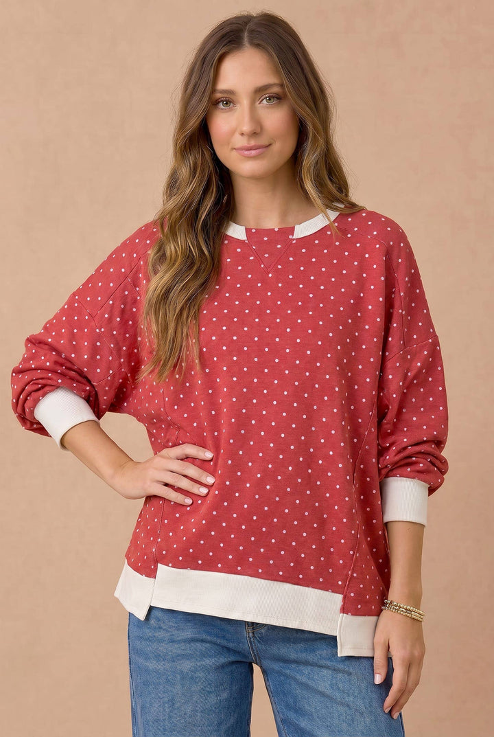 Red Polka Dot French Terry Top