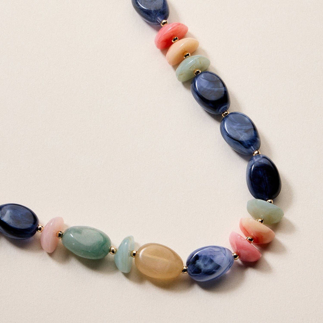 Organic Resin Bead Necklace  - Blue Combo