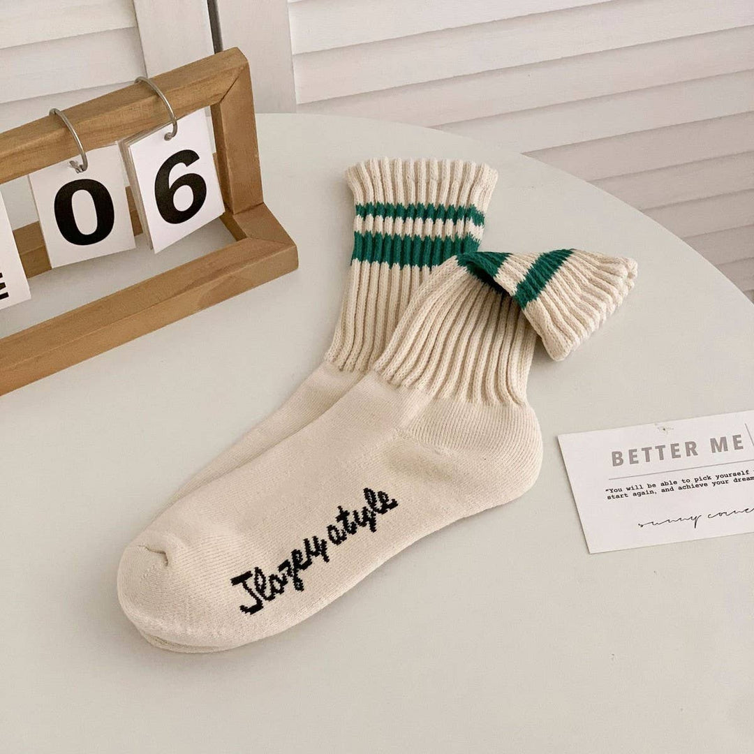 Retro Double Stripe Knit Socks