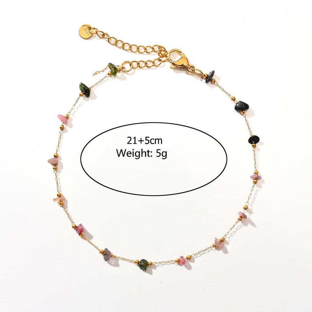 Stainless Steel Anklet with Colorful Stone Beads