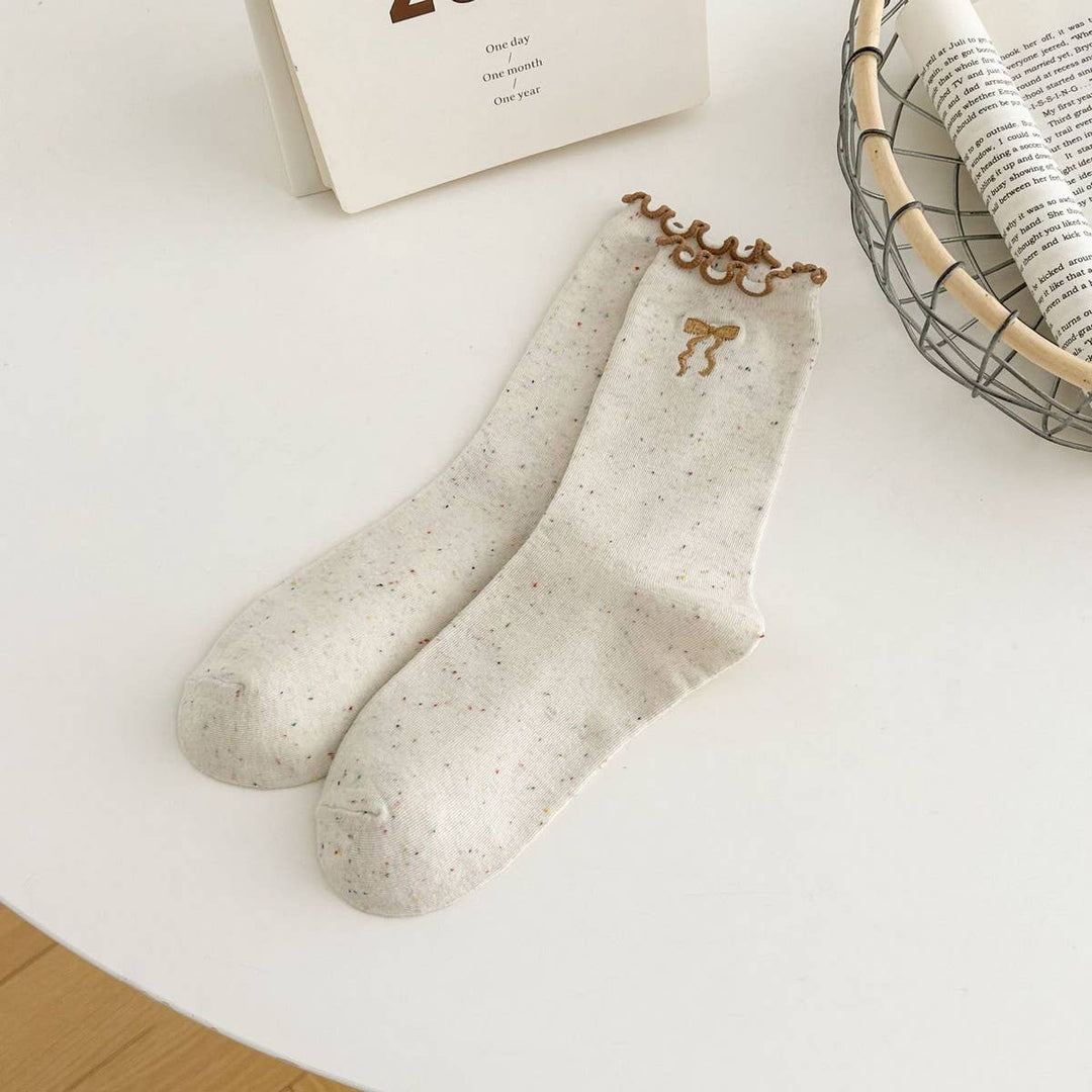Ruffle Bows Embroidered Socks