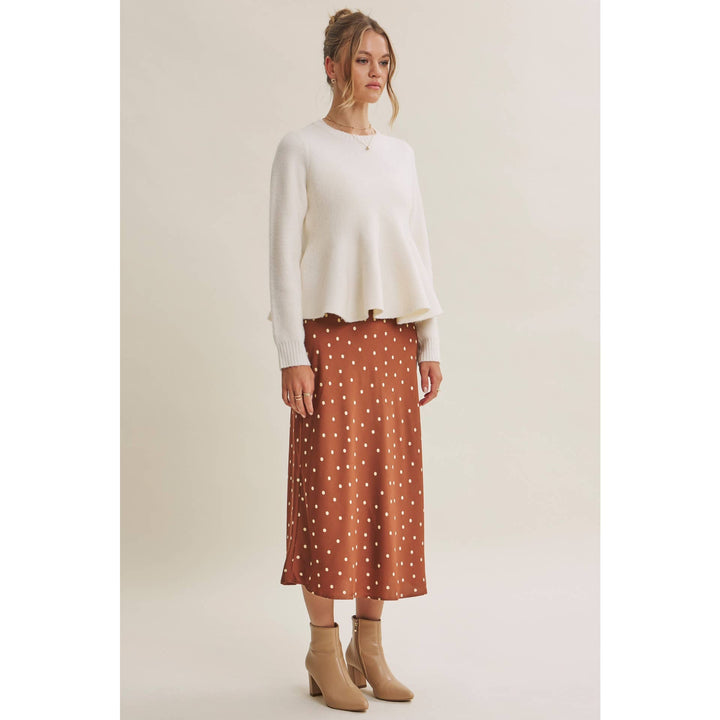 Café Dot Satin Midi Skirt