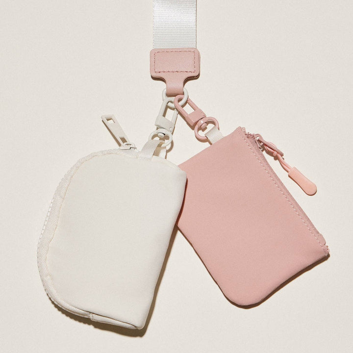 Beige Fabric Dual Pouch Wristlet Wallet | Keychain Holder
