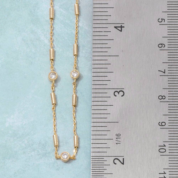 Cz Station Bar Chain Necklace