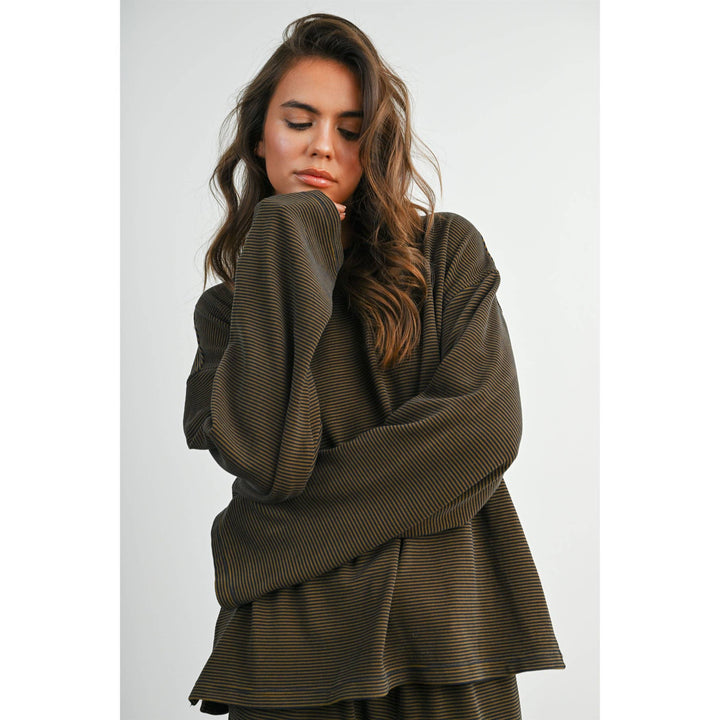 Navy &amp; Olive Striped Long-Sleeve Crewneck Shirt