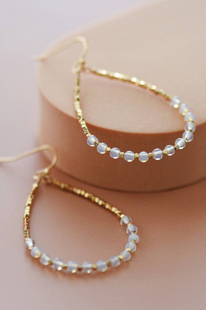 Opal Stone Beaded Teardrop Wire Earrings