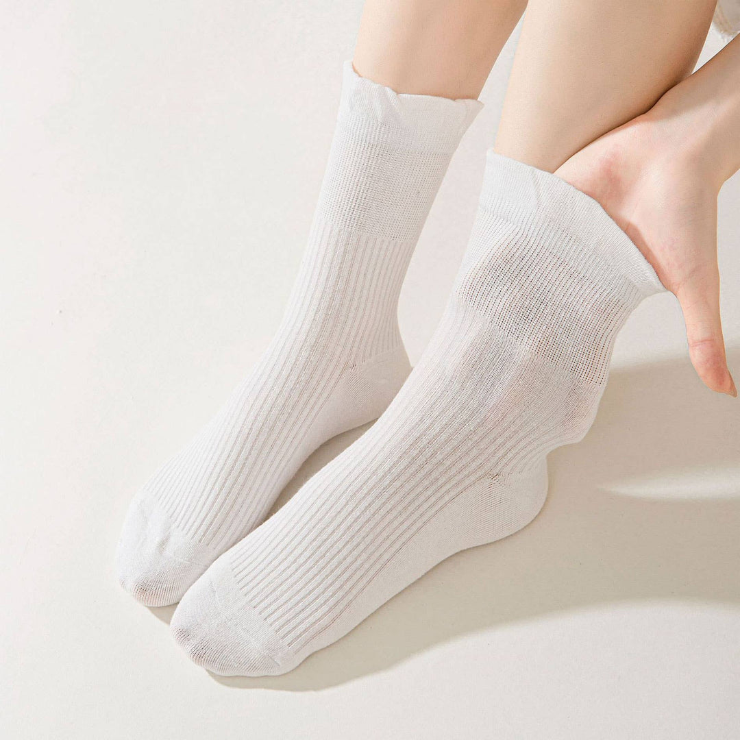 Thin Solid Ruffle Crew Socks