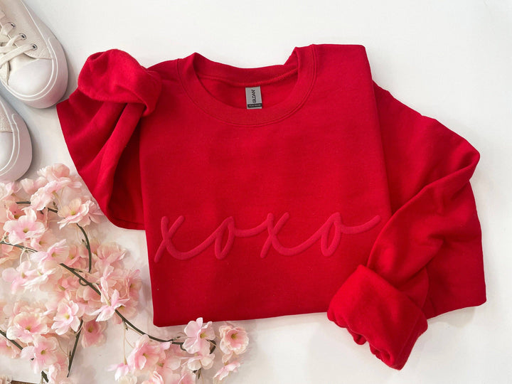 Womens Valentines Day Embossed XOXO Crewneck