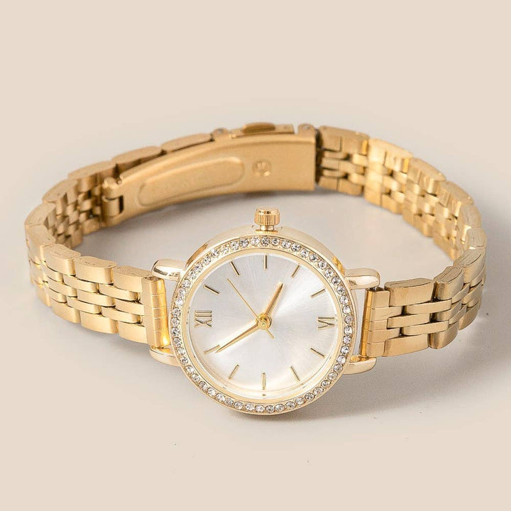 Cz Pave Trim Round Face Watch