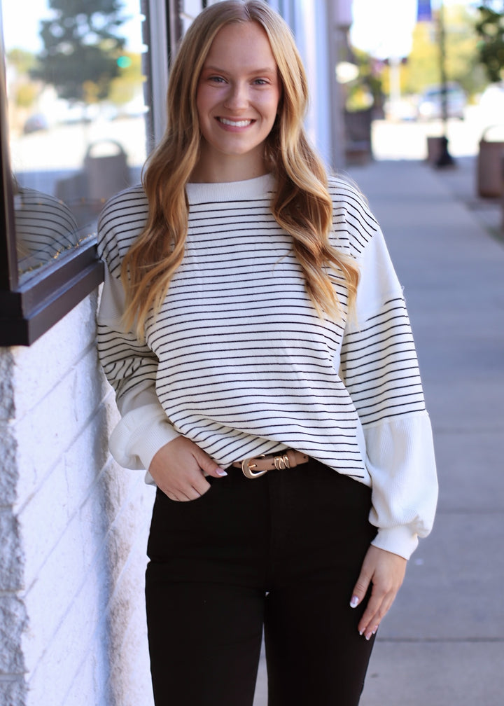 The Fragment Stripe Top in Ivory