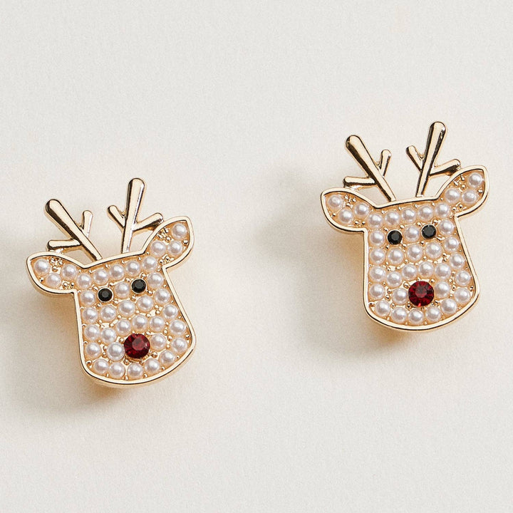 Pearl Reindeer Stud Earrings | Holiday Christmas Earrings