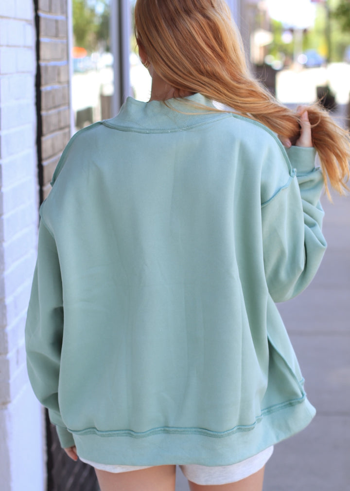 Dilly Dally Mock Neck Sweatshirt in Sage