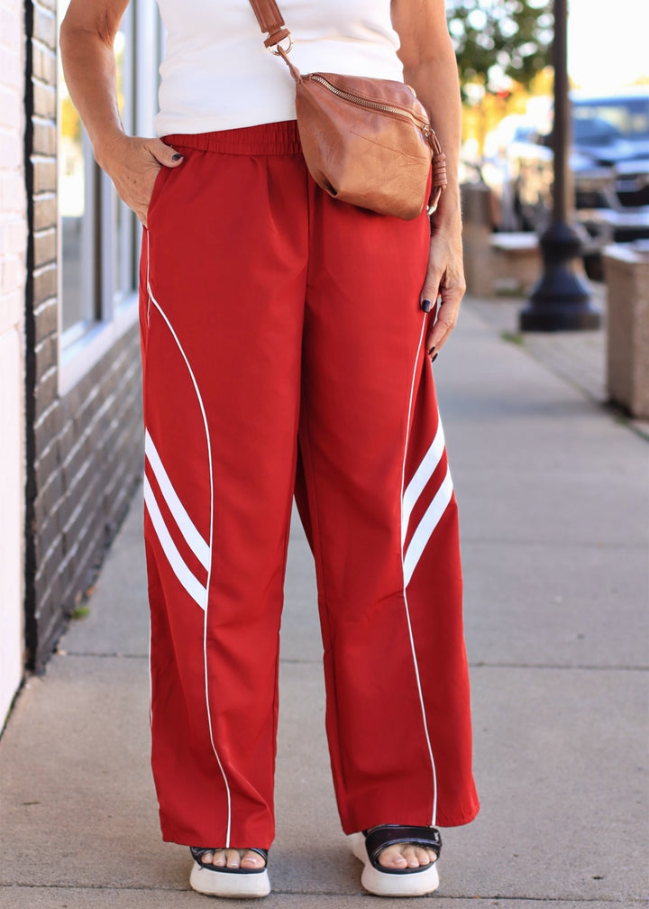 Wide Leg Track Pants W/ Piping Detail