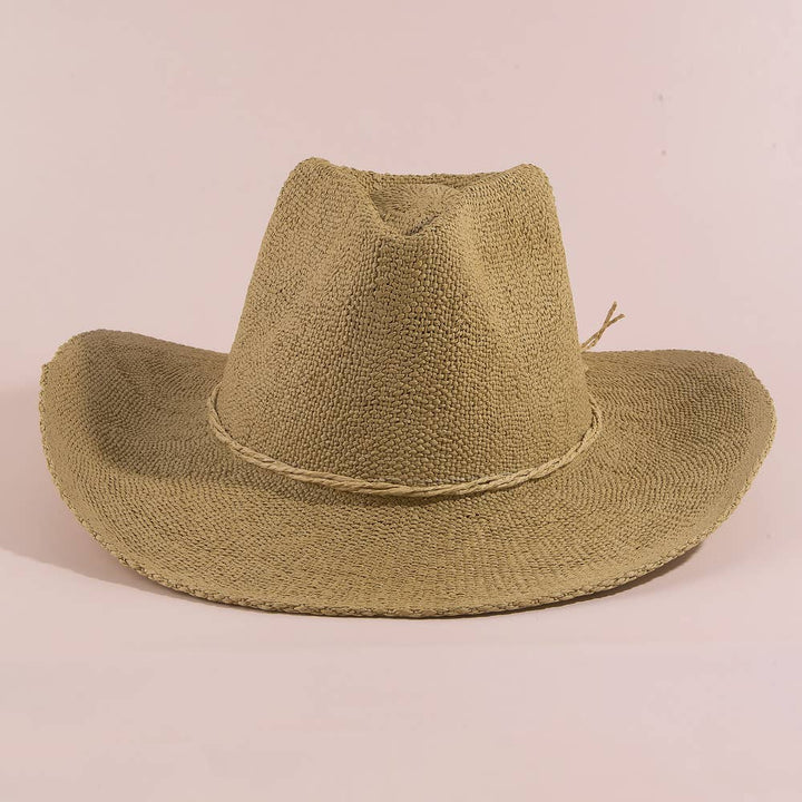 Paper Straw Braided Cord Band Cowboy Hat