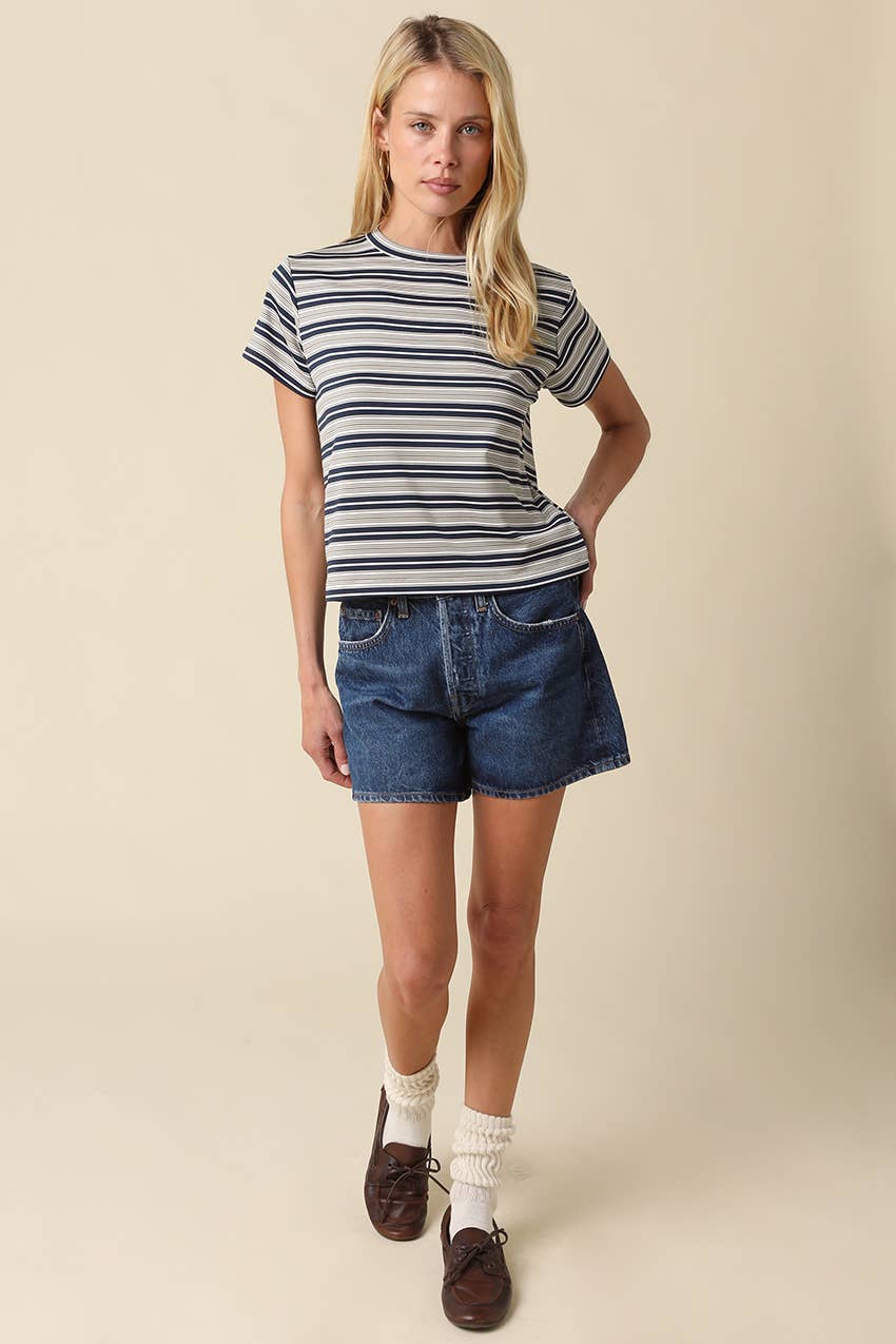 Mila Stripe Baby Tee in Cream &amp; Brown