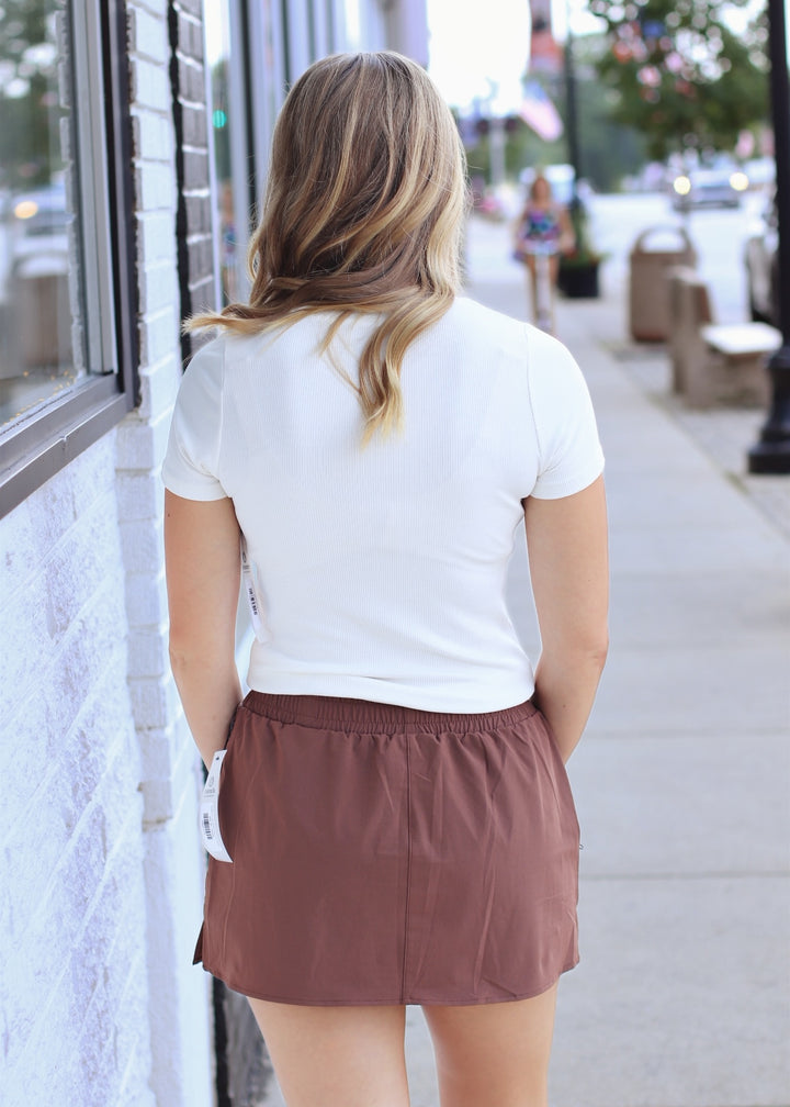 Essential Micro-Ribbed Athleisure Top in Vanilla