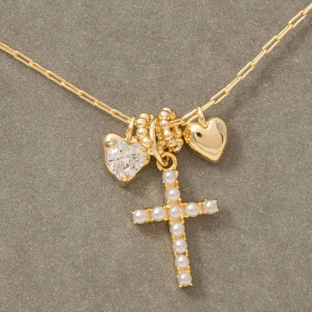 Heart And Cross Charms Chain Necklace
